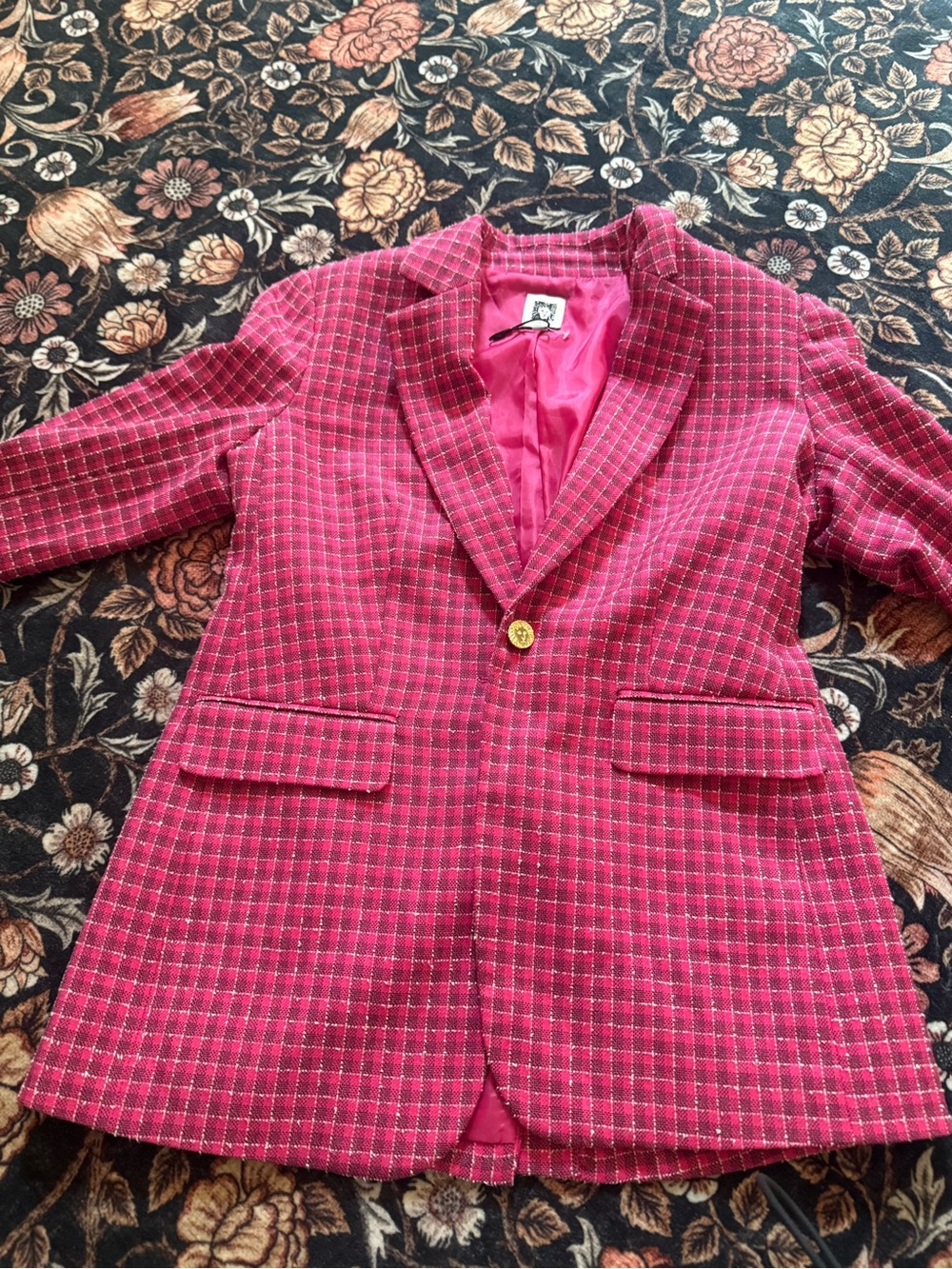 Anne Klein Pink Plaid Single-Button Blazer